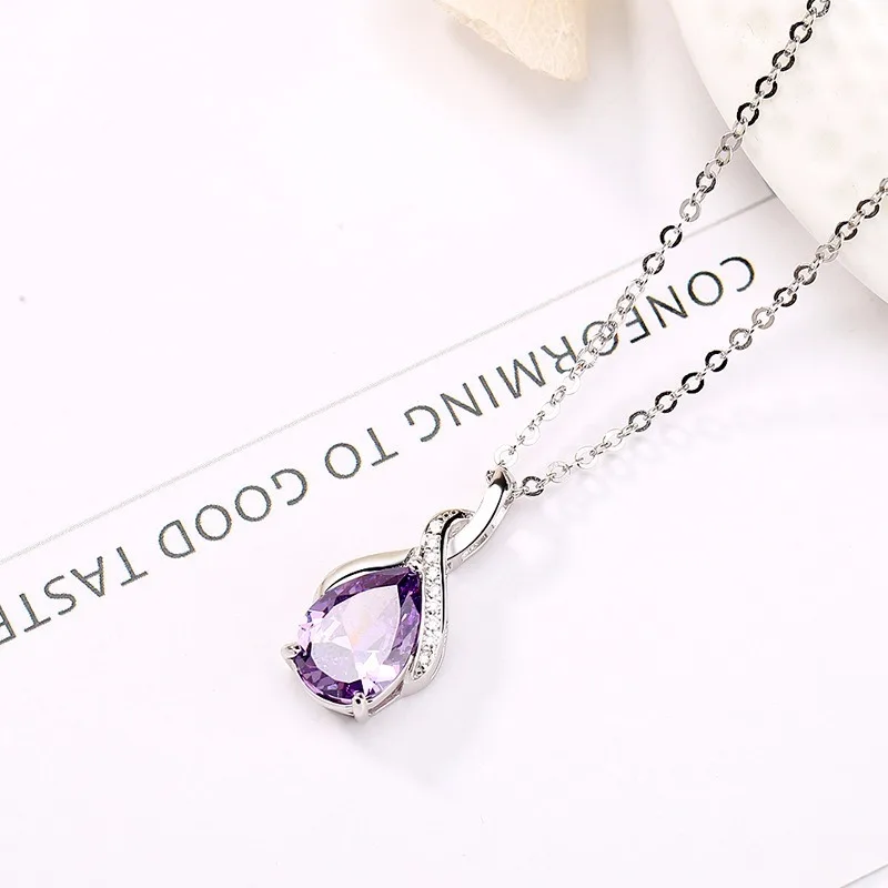 Мода фиолетовая кристальная Подвеска Шарм Дубай в форме капли ожерелье