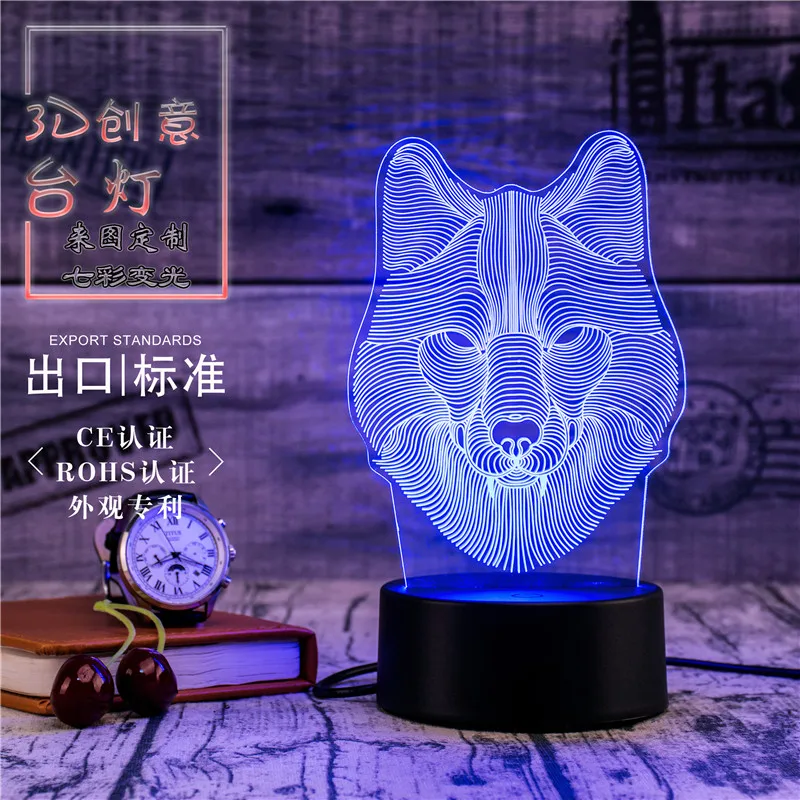 Светодиодный ночник 3D настольная лампа прикроватный светильник волк
