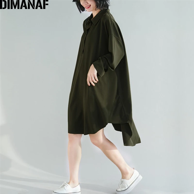 Женская блузка с длинным рукавом DIMANAF однотонная Повседневная Туника большого