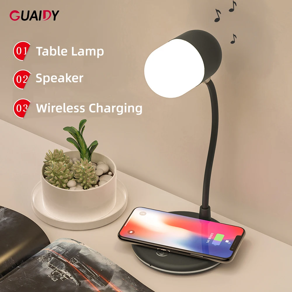 Беспроводная настольная лампа QI с Bluetooth динамиком портативный светодиодный