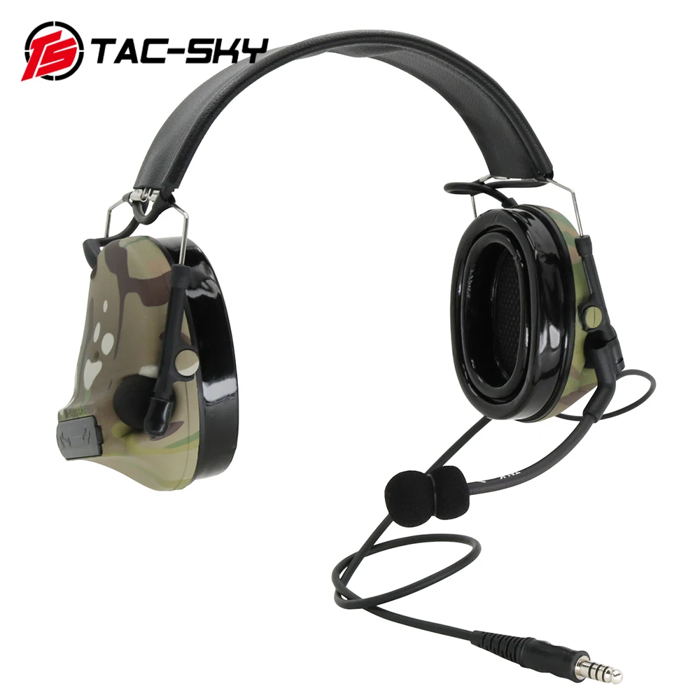 TAC-SKY COMTAC III Leather Headband Silicone Earmuffs Pickup Noise Reduction Hunting Tactical MultiCam Camouflage Headset