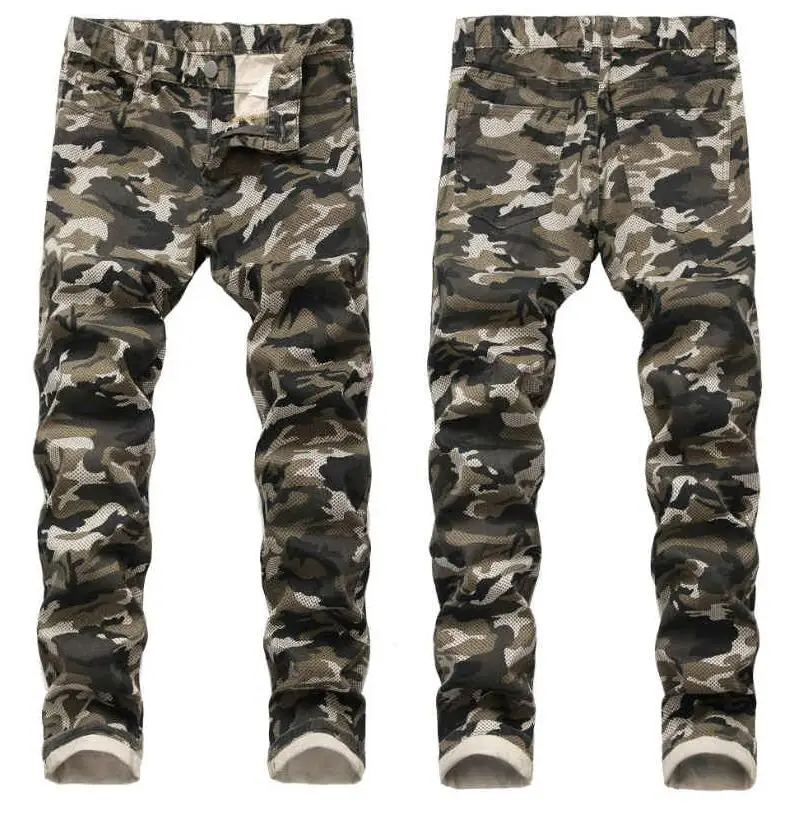 Men Jeans Camouflage Printing Jeans Straight Denim Pants Slim Fashion Denim Trousers Male Slim Fit Stretch Camo Jeans 6 Colors