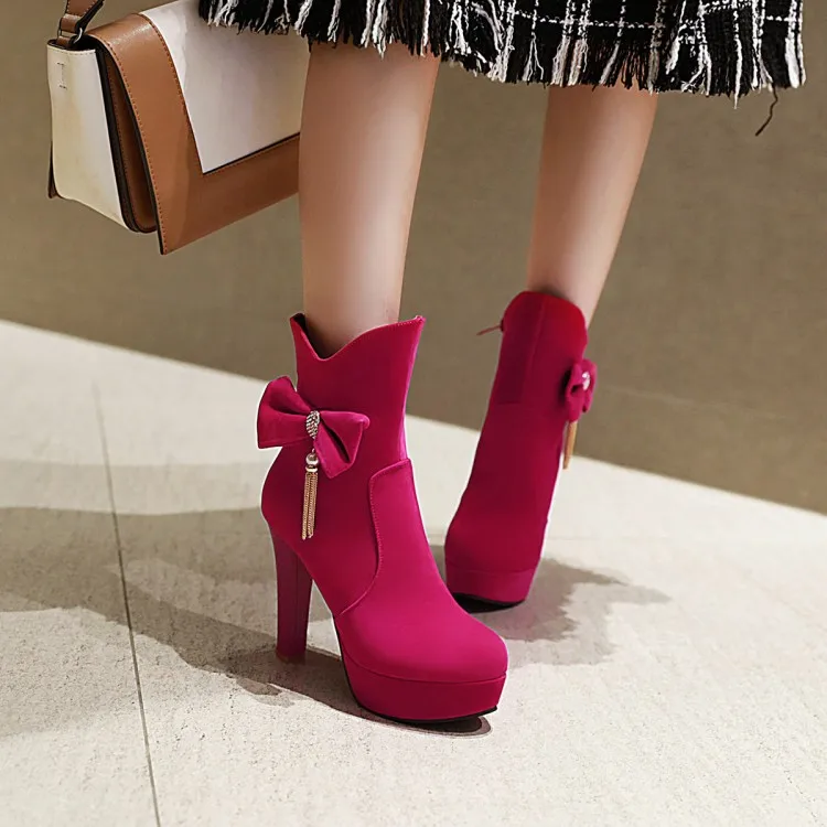 Oversized 11 12 boots women shoes ankle for ladies woman winter Diamond tassel pendant bow | Обувь