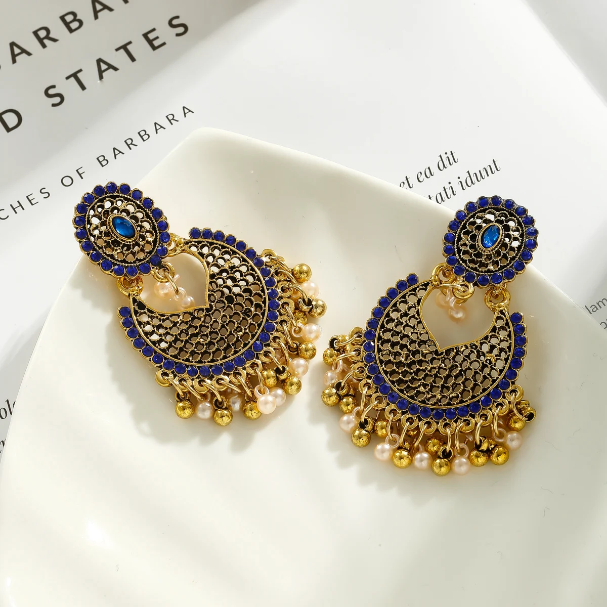 

Классические женские серьги с голубым цирконом из Золотого Сплава в форме цветка, винтажные женские свадебные серьги-вешалки Jhumka