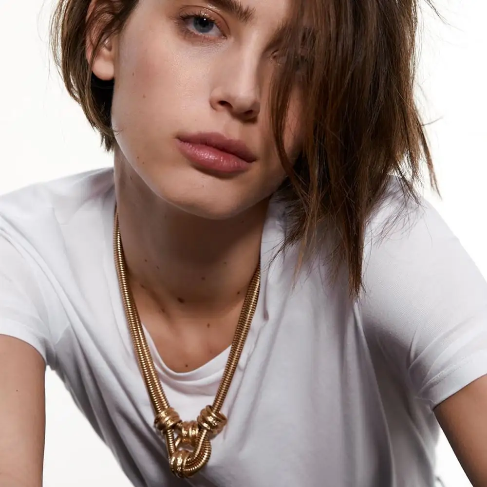 Женское многослойное ожерелье ZA винтажное золотистое металлическое ручной