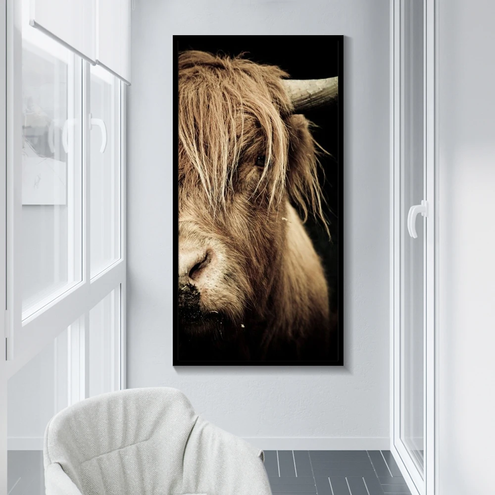

Black and White Highland Cow Wall Art Abstract Canvas Painting Minimalism Shaggy Yak Cow Prints Animal Printable Bull Poster