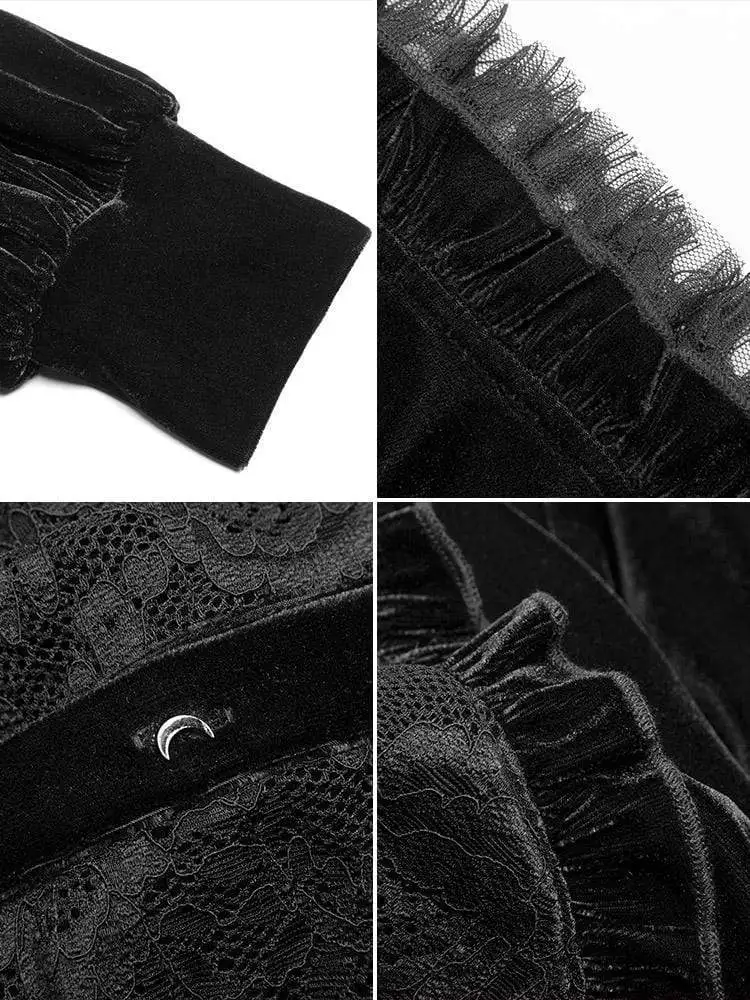 Панк рейв женские Кружева Раффлед Луна пуговицы фонари рукавами бархатные