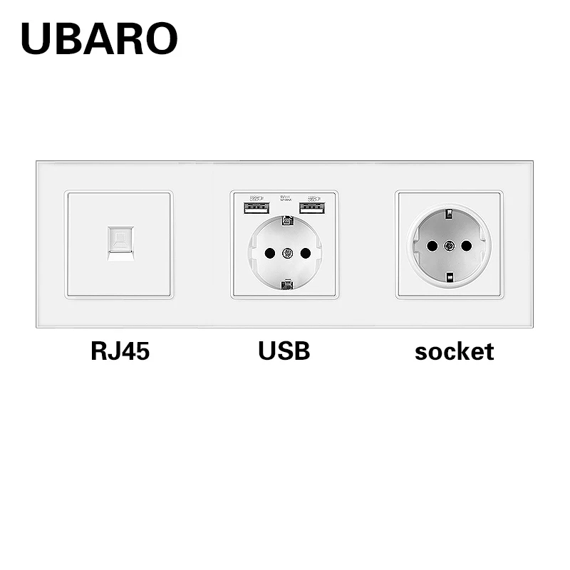 UBARO 258*86 мм стеклянная панель ЕС RJ45 RJ11 TV Type C и Usb 5 В 2100 мА домашняя настенная розетка