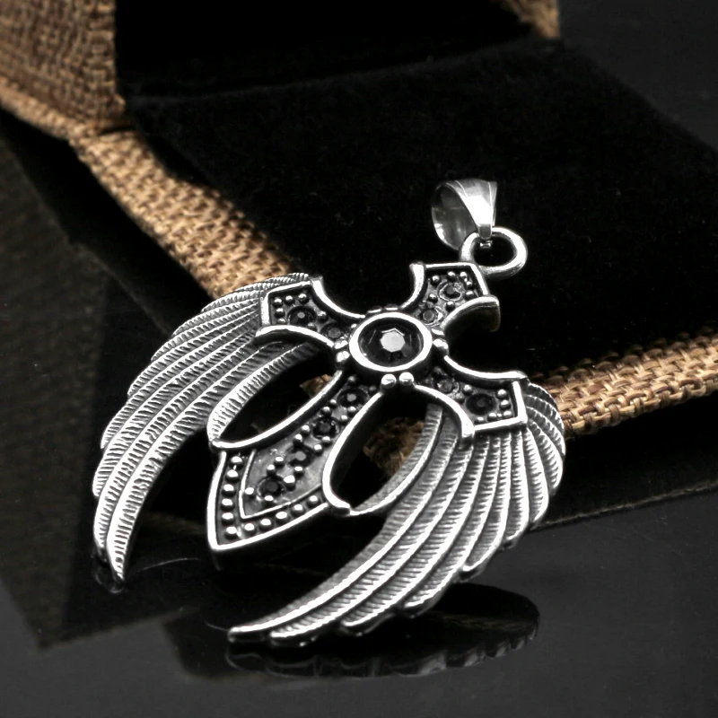 KLDY качество нержавеющая сталь крест с крыльями кулон ожерелье камень перо