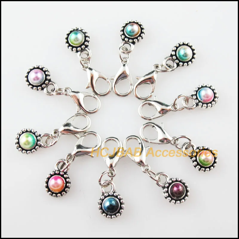 

20New Round Dots Charms With Lobster Claw Clasps Multicolored Mixed Beads Retro