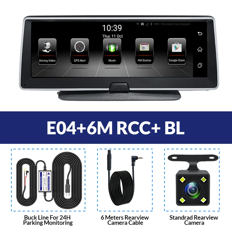 E04-6M RCC-BL E-ACE, Автомобильный видеорегистратор, 8 дюймов, автомобильная камера, 4G, Android FHD, 1080 P, видео регистратор, gps навигация, ADAS, удаленный монитор, видеорегистратор с двумя объективами - Название цвета: E04-6M RCC-BL