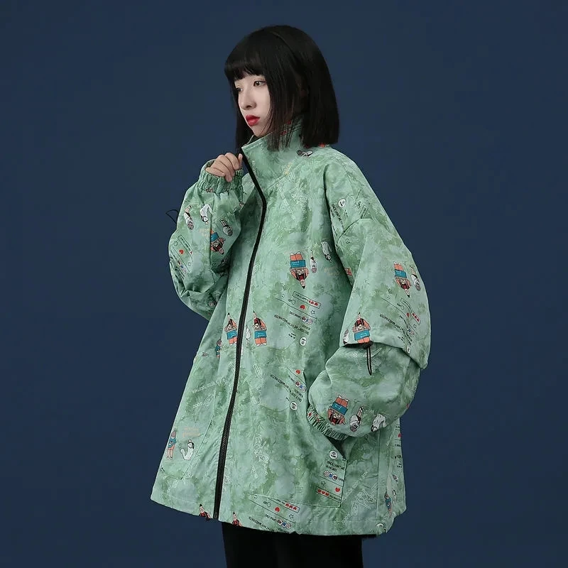 Куртка Женская бейсбольная в стиле граффити модная уличная одежда Корейском