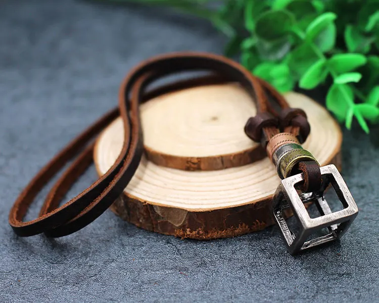 Прилив стиль кожаная мужская ожерелье панк Ретро коричневая цепочка веревка для