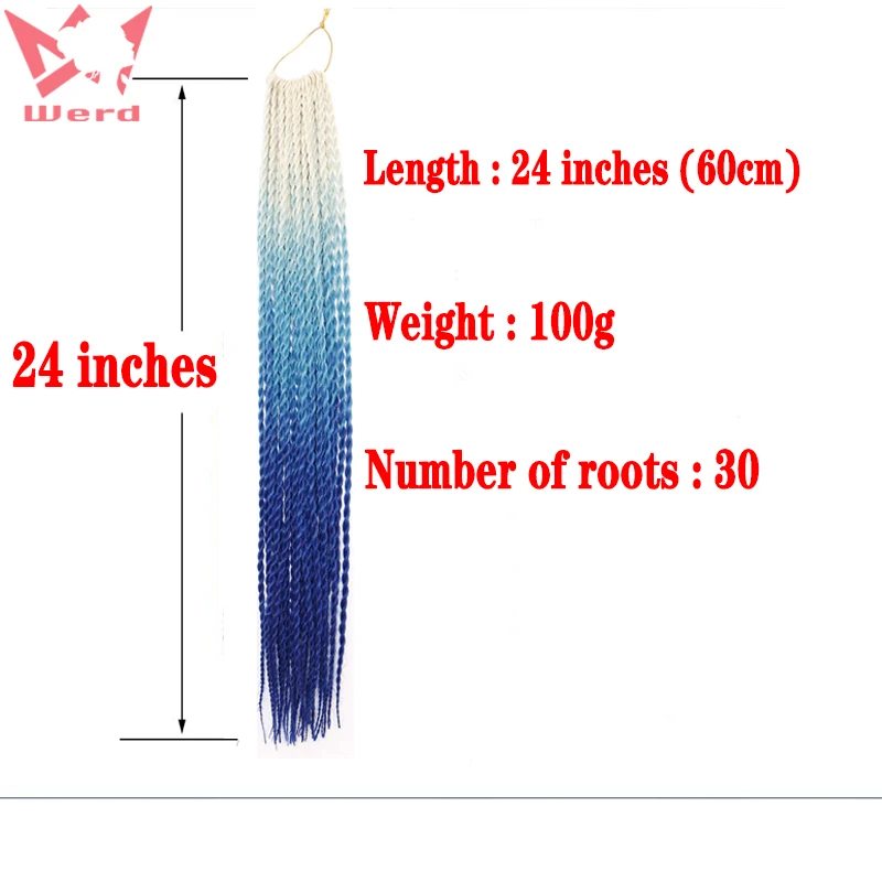 Верд 24 дюйма наращивание волос твист вязание крючком высокой температуры