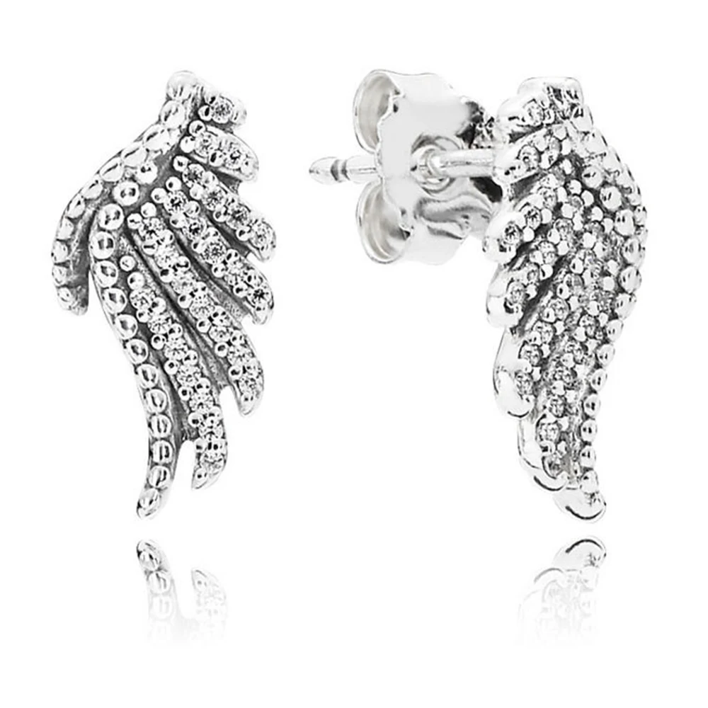 

2021 New S925 Trendy Silver Color CZ Zirconia Feather Magnificent Wings Stud Earrings for Women Wedding Jewelry Christmas Gifts