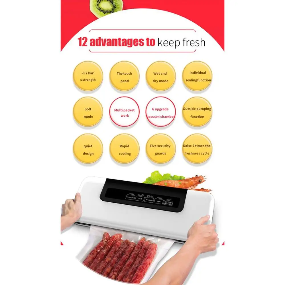 

Automatic Vacuum Sealer Packer Vacuum Air Sealing Packing Machine For Food Preservation Dry & Wet Food with Free 10pcs Bags
