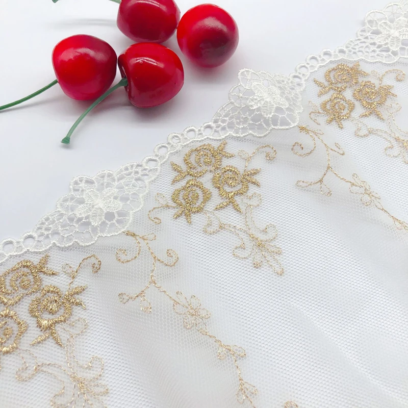 

9yards Gauze embroidery mesh lace accessories gold thread lace dress accessories wedding dress DIY accessories rose