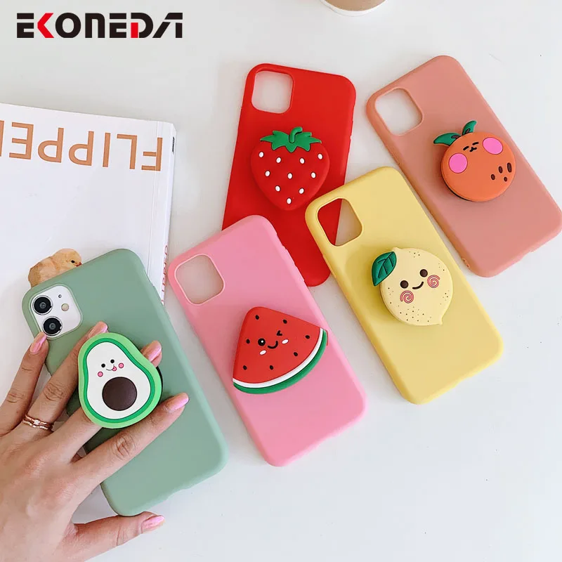 

EKONEDA Phone Holder Case For Samsung Galaxy A50 A51 A70 A71 S20 Ultra S10 S9 S8 Note 8 9 10 Plus Cute Fruit Stand Soft Shell