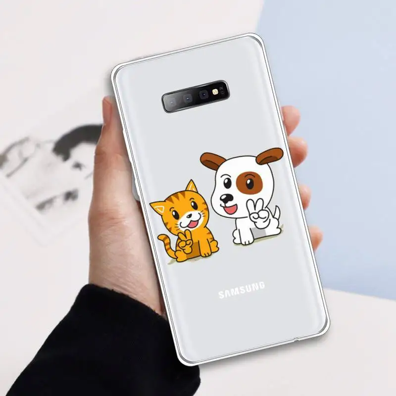 

Cute Cartoon Cat Dog Phone Case Transparent for samsung A 21s 50 71 S 8 9 20 20fe note 10 20 ultra plus