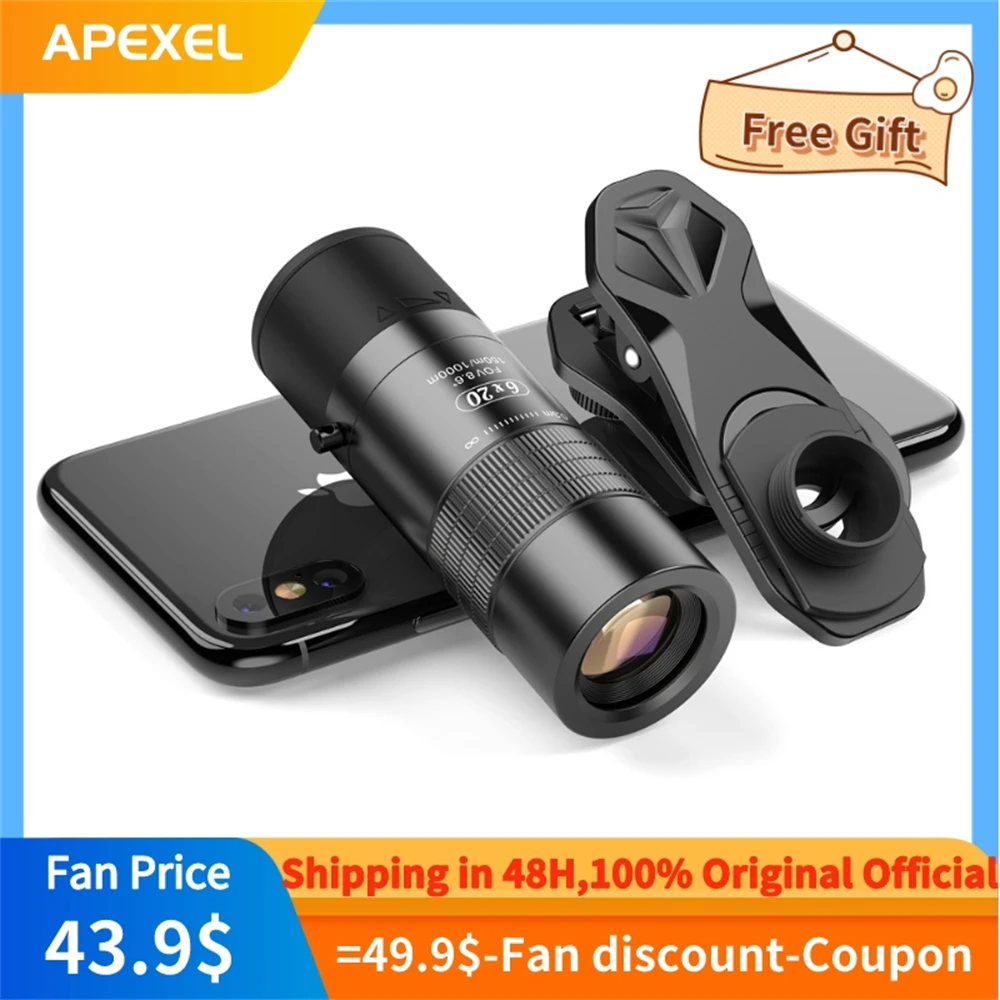 

APEXEL 6X Portable Monocular Telescope BAK4 Prism Powerful Long Range Binoculars Monocular for Hunting Telescope Zoom Spyglass