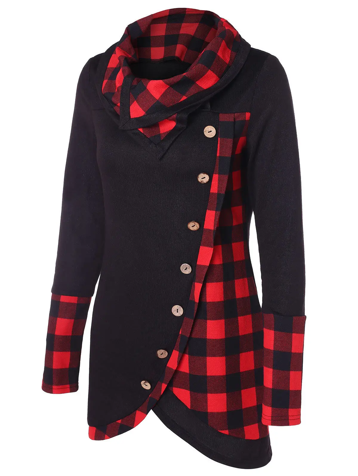 Hot Sale Winter Women Warm Pullover Long Sleeve Plaid Sweatshirt Tops Dress Casual Ladies Hoodies Sweatshirt Irregular Hem