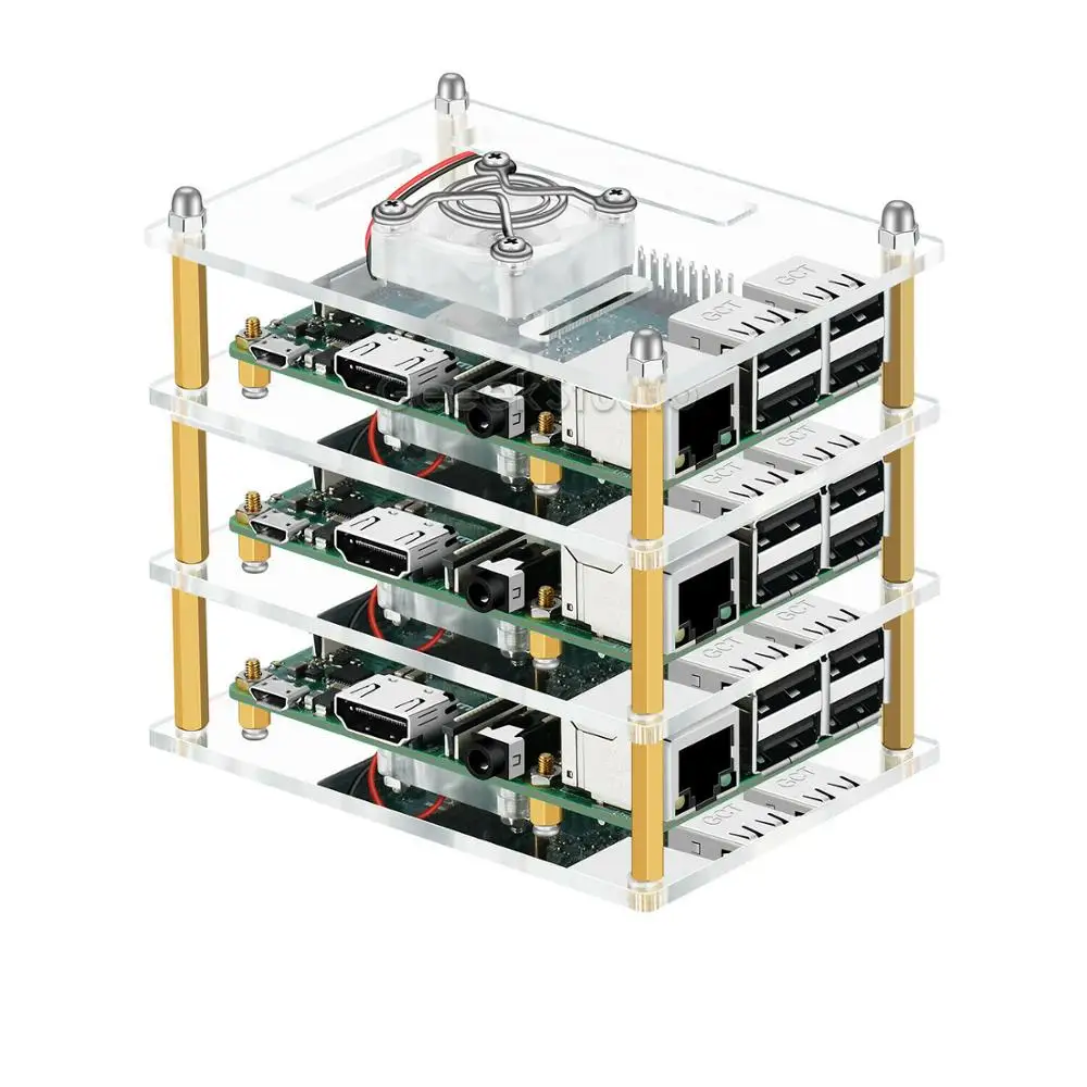Фото Радиаторы для Raspberry Pi 4B/3/2B/B + новый дизайн акриловый корпус с охлаждающим Радиаторы для Raspberry Pi 4B/3/2B/B + новый дизайн акриловый корпус с охлаждающим