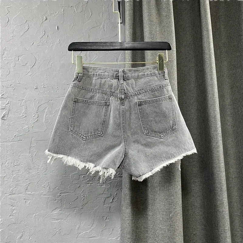 

Women 2021 Summer Fashion Loose Wide Leg Hole Jeans Shorts Female New High Waist Hot Shorts Female Ripped Denim Shorts