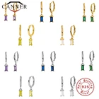 Женские серьги-кольца CANNER, круглые минималистичные Разноцветные серьги из настоящего серебра 925 пробы с серьги из циркона, украшения