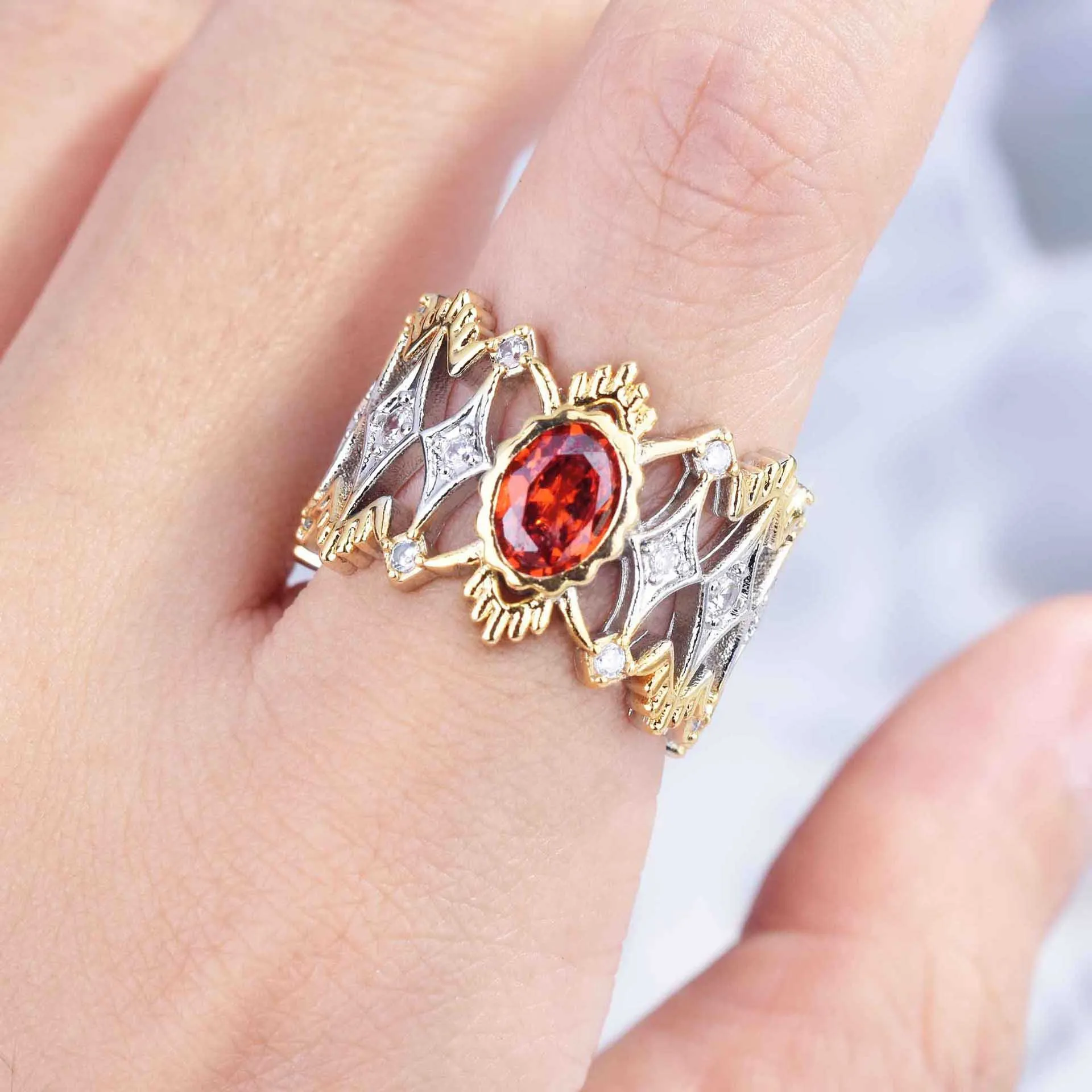 

Italian Handmade Brushed Red Gem Ring Women's 925 Silver Plated Fashion Adjustable Size Ring Romantic Wedding Exquisite Jewelry