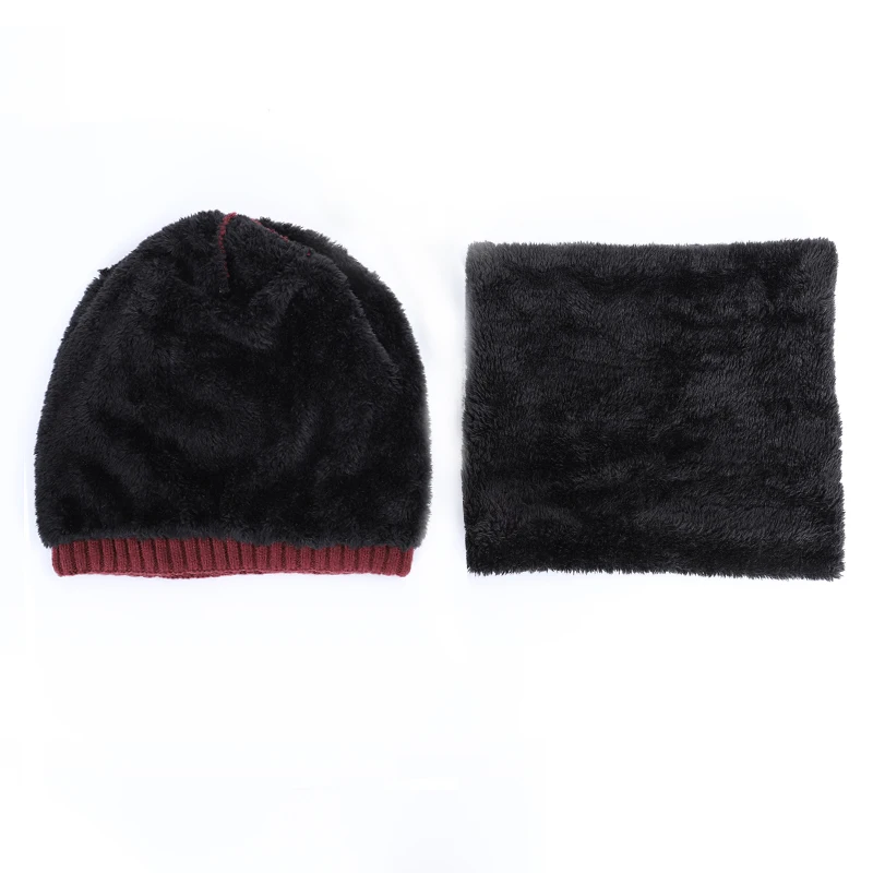 Новая модная зимняя мужская шапка, зимние женские шапки skullies, теплая утолщенная шапка, вязаная шапочка, комплект из 2 предметов, мужская шапка