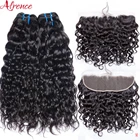 Бразильские волнистые пучки с фронтальной 100% человеческими волосами, 3, 4 пряди с застежкой, волосы Реми, фронтальная лента с прядпряди