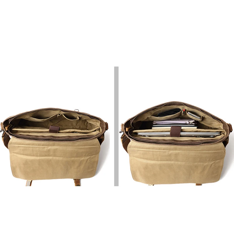 Винтажный Мужской портфель из натуральной вощеной кожи с холщовым покрытием