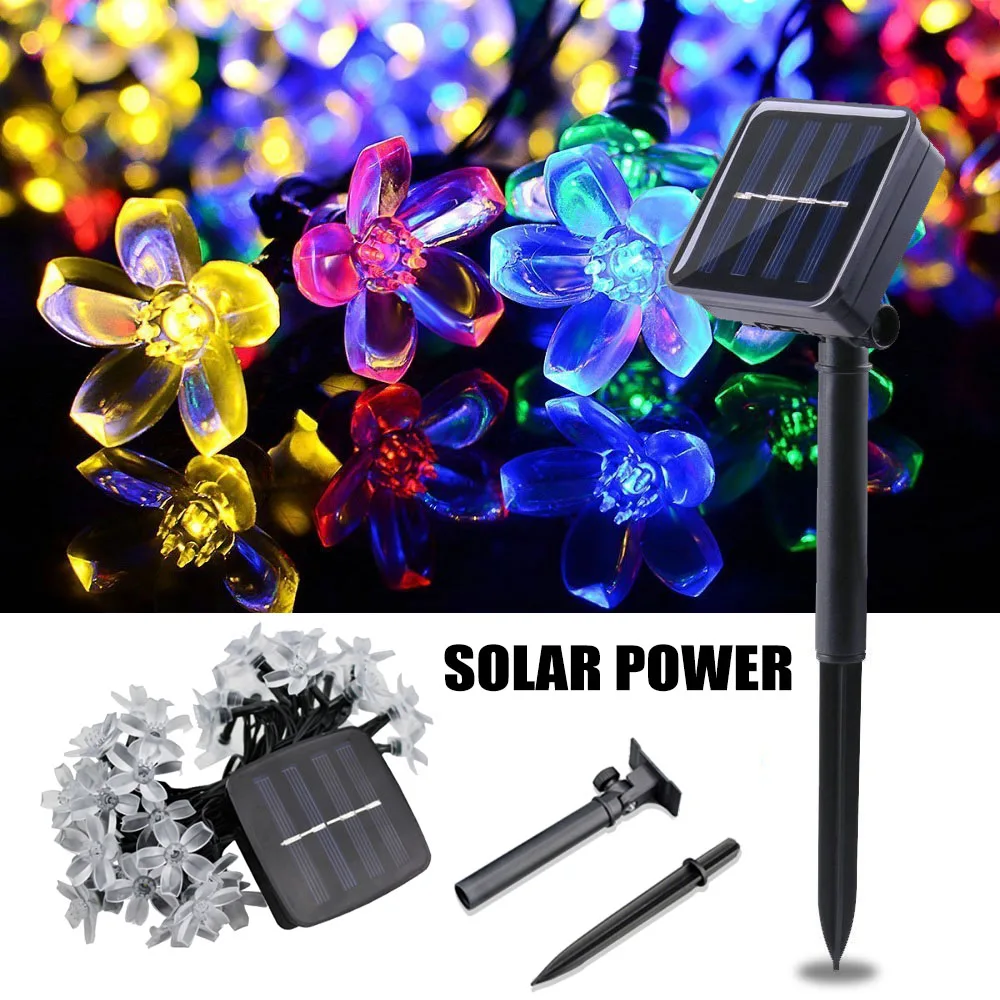 

7M Solar Lights Outdoor String Cherry Blossoms Flower Waterproof Festoon LED Garland Fairy Lights For Wedding Garden Decoration