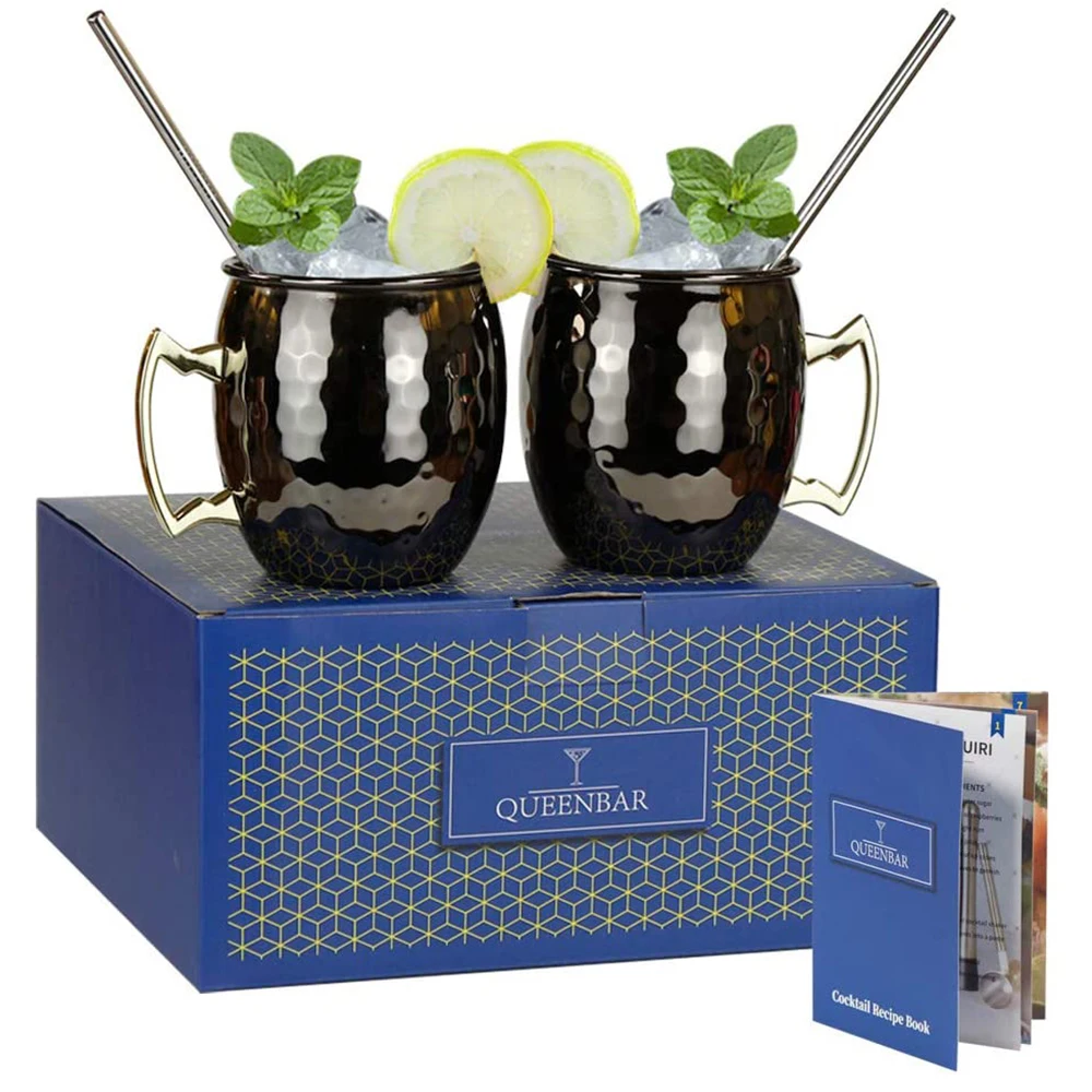 

QUEENBAR кружки для московского Мула металла кружка чашка Роба черный Нержавеющая сталь Пиво Вино кружки Кофе чашки, барные чашки Коробки для п...