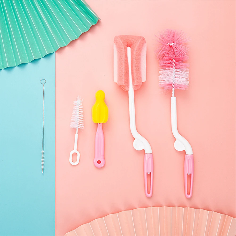

Baby Bottle Brush Set 5pcs No-slip Soft Sponge Cleaning Tools Washing Durable Non-Slip Design Easy to Hold