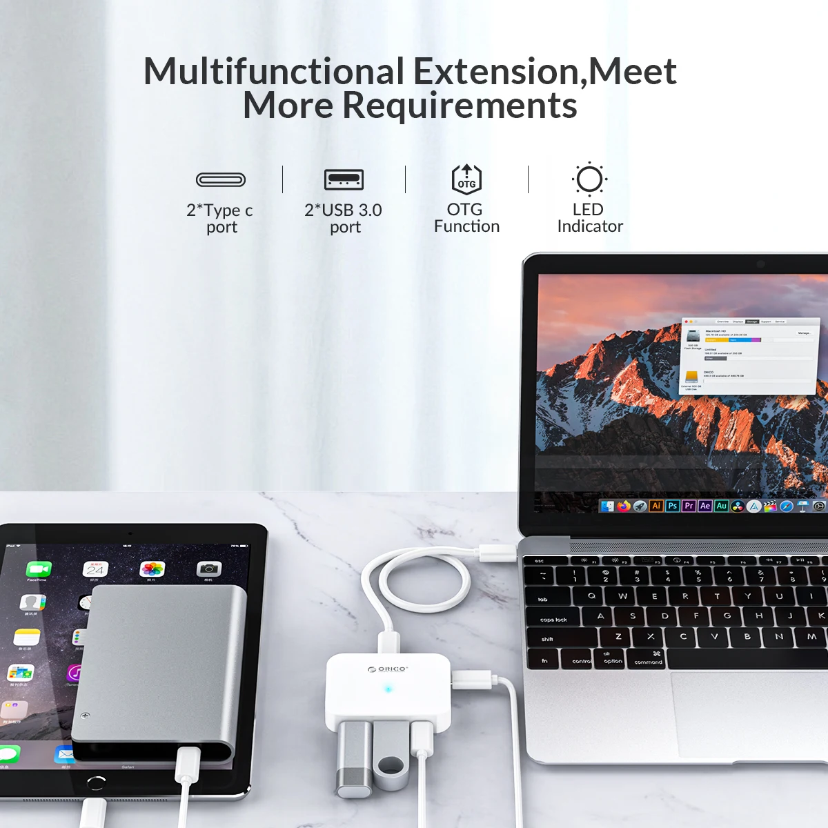 ORICO Type C 4 порта USB3.0 мини концентратор Поддержка OTG функция 5 Гбит/с Суперскоростной