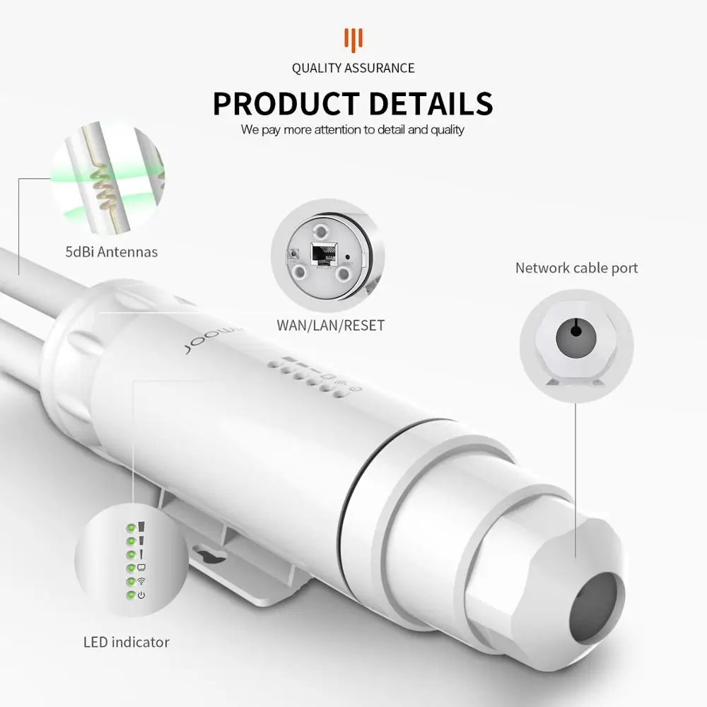 JOOWIN High Power Dual Dand 2.4GHz & 5GHz AC1200 Outdoor Wireless Repeater/AP/WIFI Router 1200Mbps Long Range Extender PoE