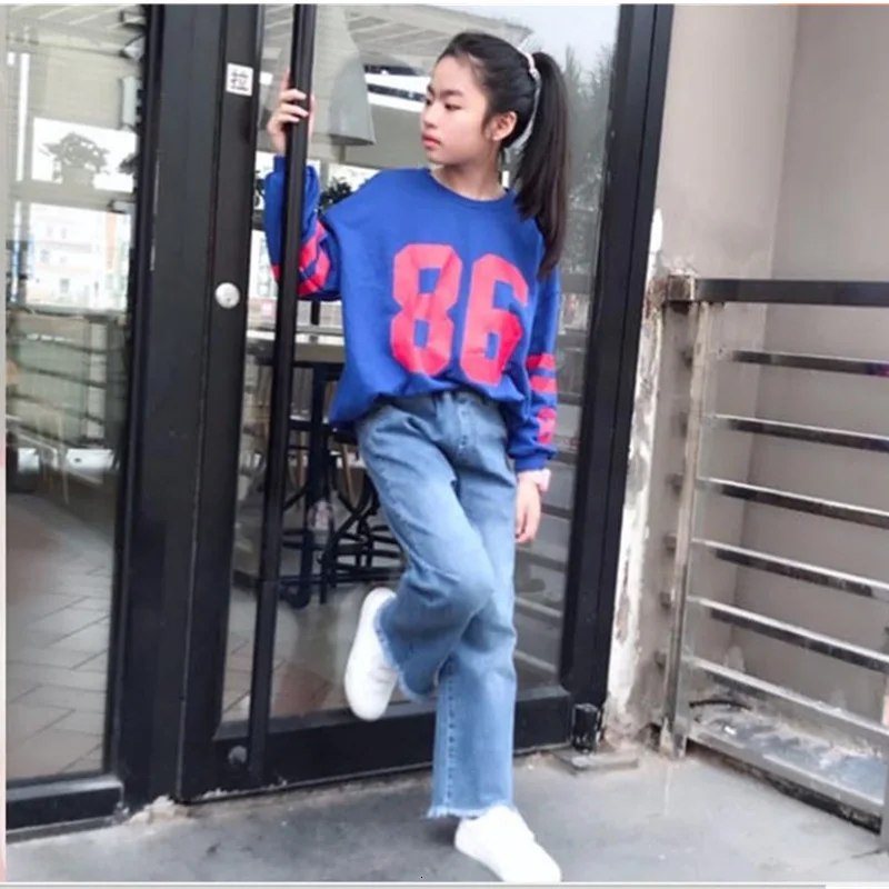 Джинсы для девочек ковбойские брюки Повседневные детские штаны хлопковые