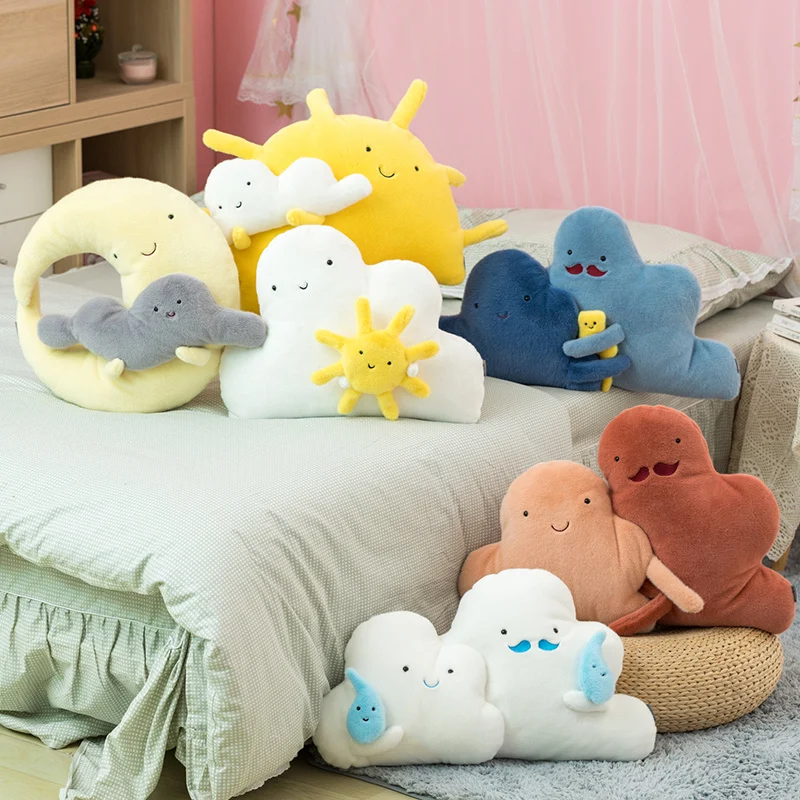 

50-70cm Simulation Cloud Plush Toy Sun Moon Plush Pillow Creative Home Sofa Cushion Floor Mat Almohada para el sol Cojín luna