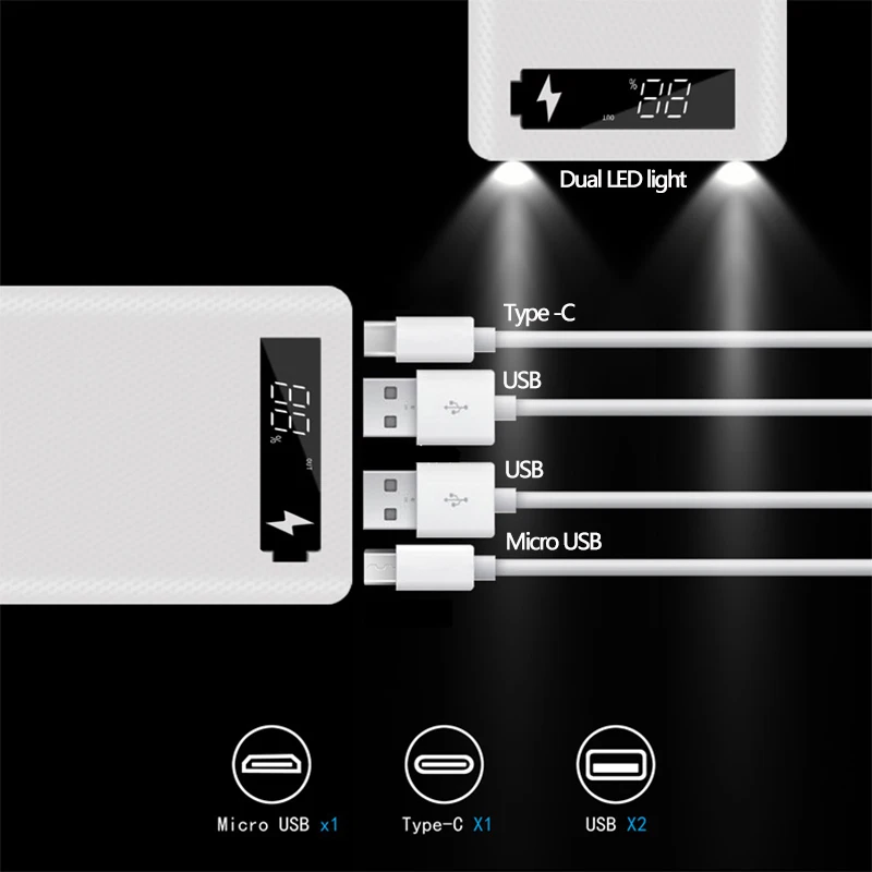 10*18650 чехол для внешнего аккумулятора Dual USB мобильный телефон быстрое зарядное
