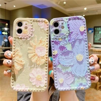 beautiful flowers painting phone case for iphone 13 12 11 pro max 7 8 plus x xr xs max se mini soft love heart bumper back cover