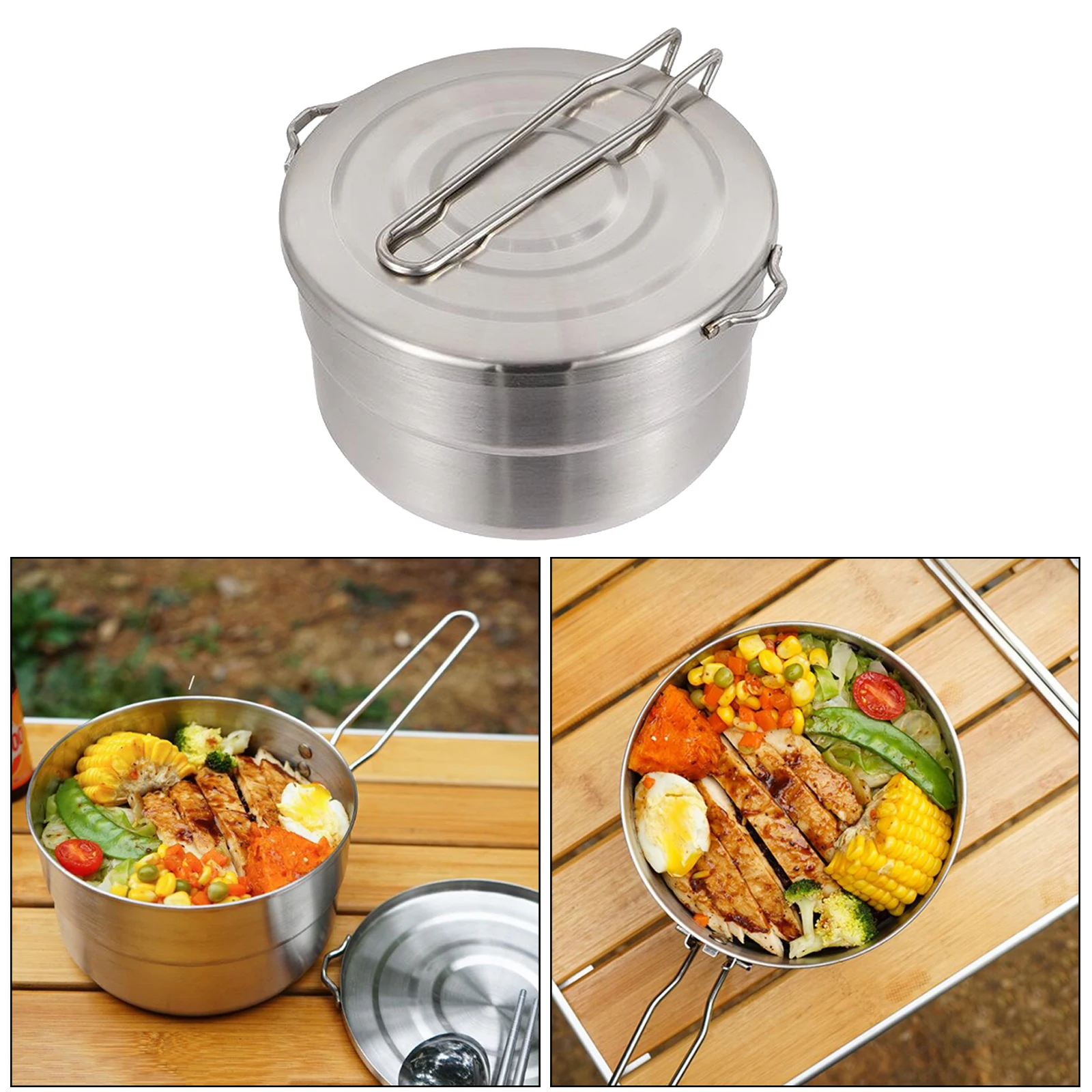 

Stainless Steel camping Rice Bowl with Lid Food Container Mixing Bowl