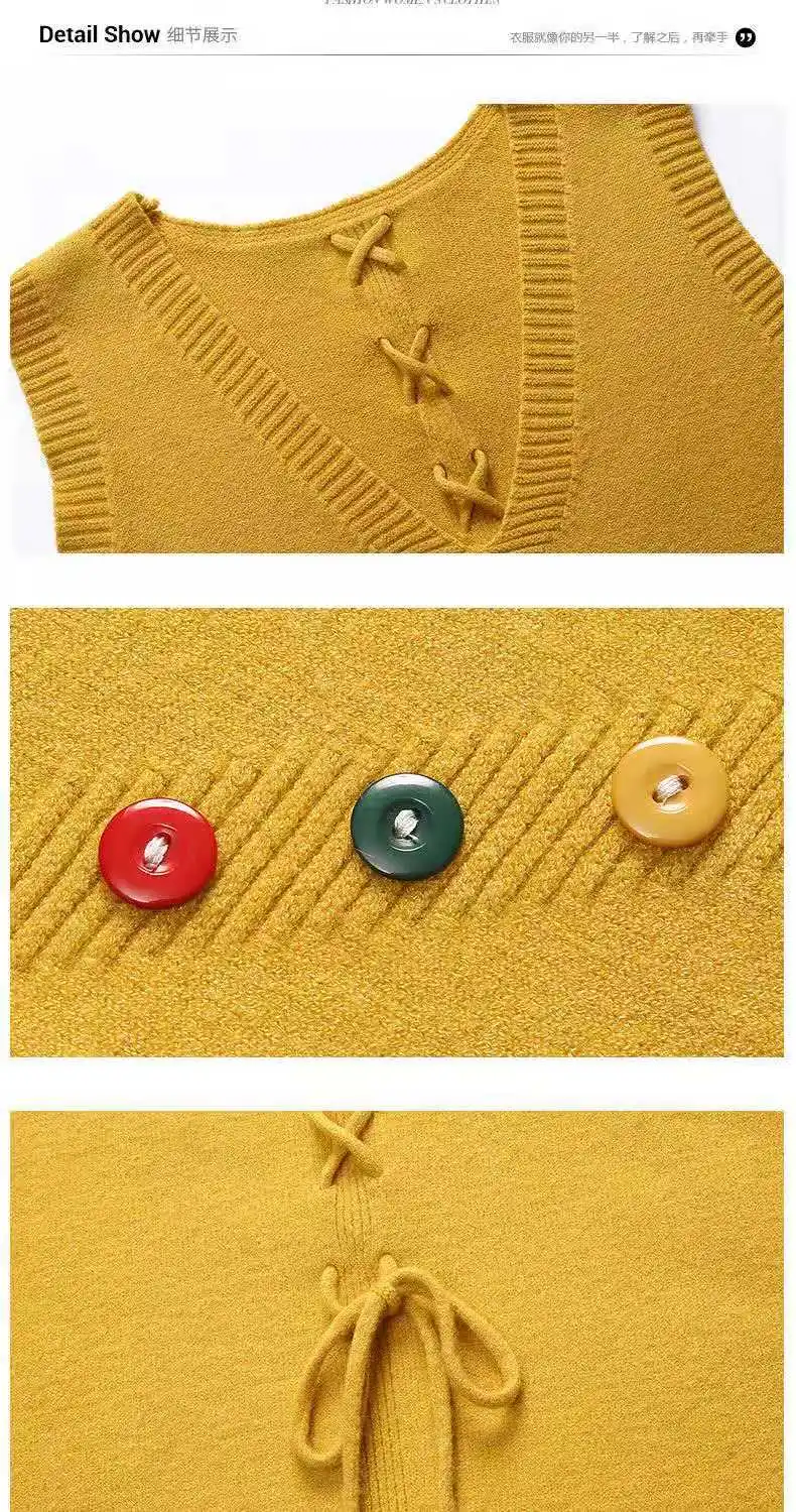 

Autumn New Korean Style Fashion Vest Coat For Women Full Color Sleeveless Pullovers Tops Female Knitted Vest Button Decor