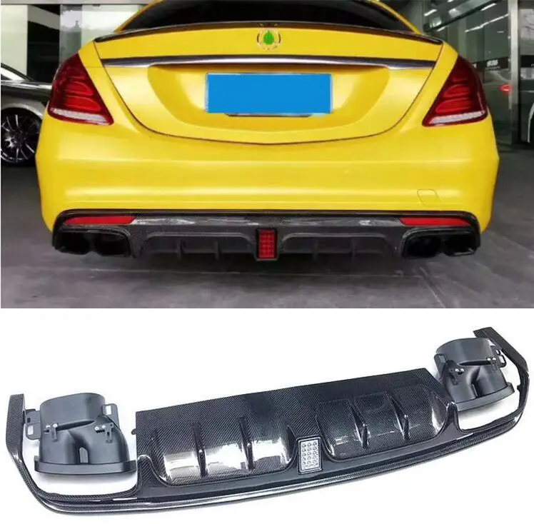 

REAL CARBON FIBER Rear Bumper Lip Spoiler Trunk Diffuser Cover&Exhaust Tips For Mercedes-Benz S Class W222 S63 S65 2014 2015 201