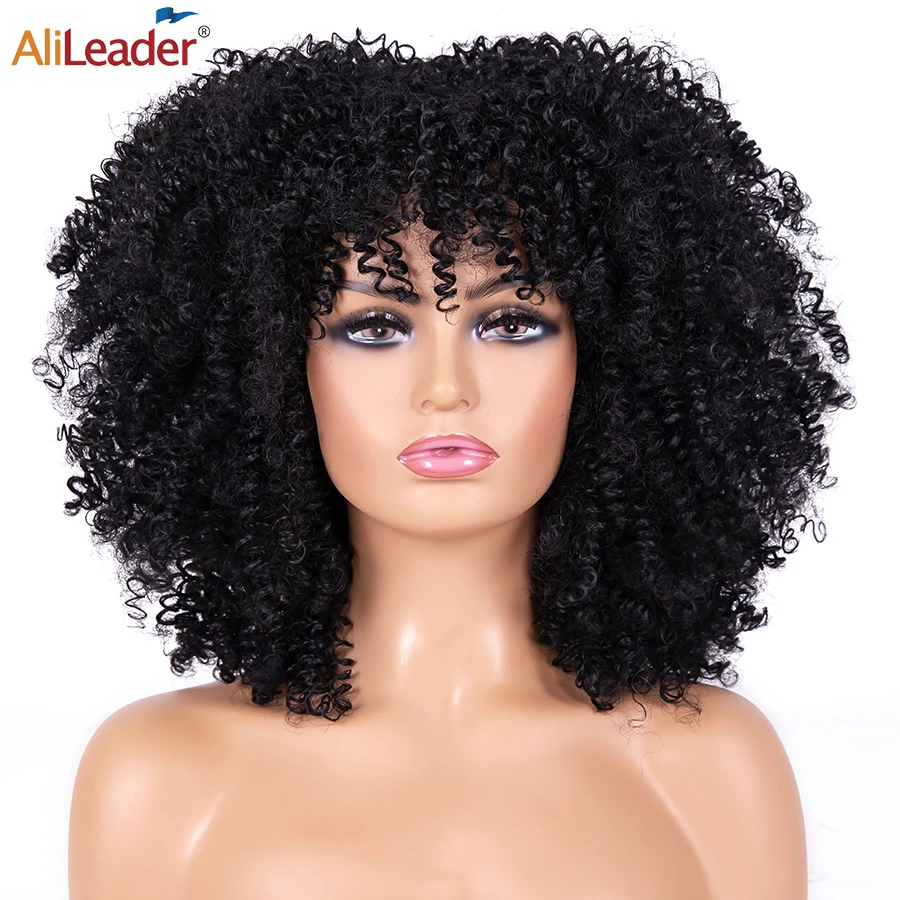 

New Blonde Black Afro Curly Wigs For Women Synthetic Fluffy Afro Kinky Curcly Wigs With Bangs 14" Short African Wigs Cosplay Wig