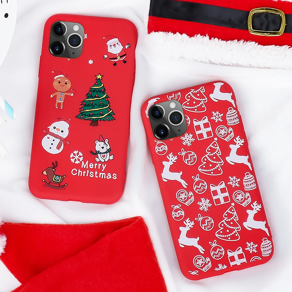 Рождественский чехол с рисунком для iPhone 11 XS Max XR X мягкий силиконовый из ТПУ Pro 7 8 6 6S