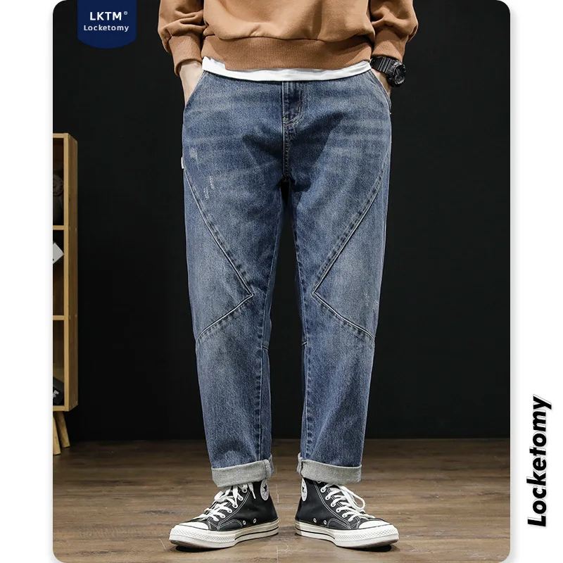 

Джинсы Мужские в стиле ретро, свободные прямые штаны-султанки, простроченные, в японском стиле, большой размер