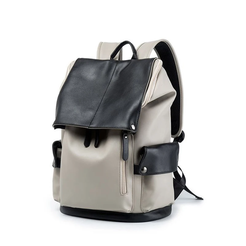 

New backpack male PU leather Korean trend backpack computer bag student school bag ins wild large capacity