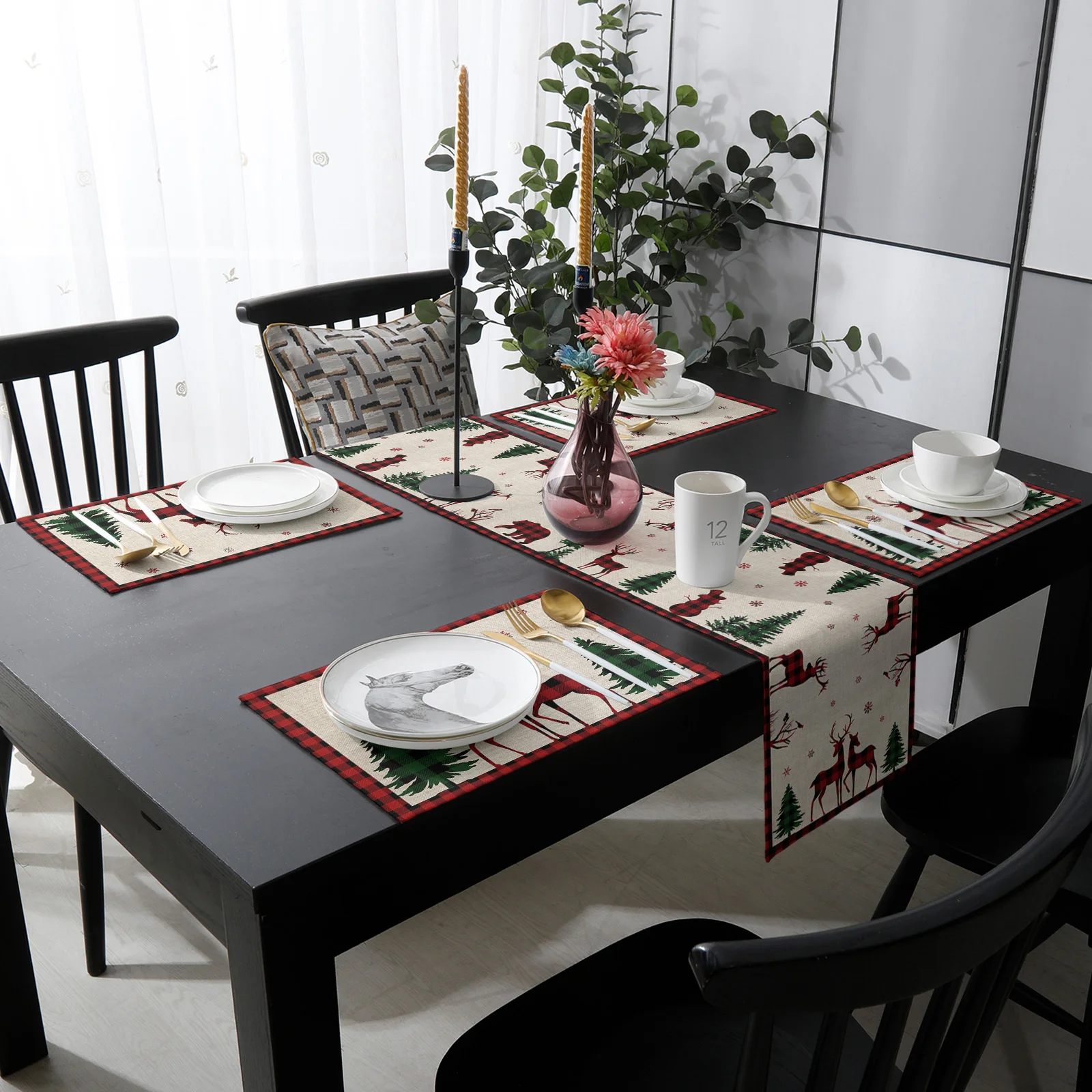 Рождественская Снежинка лось рождественская елка Настольная дорожка и