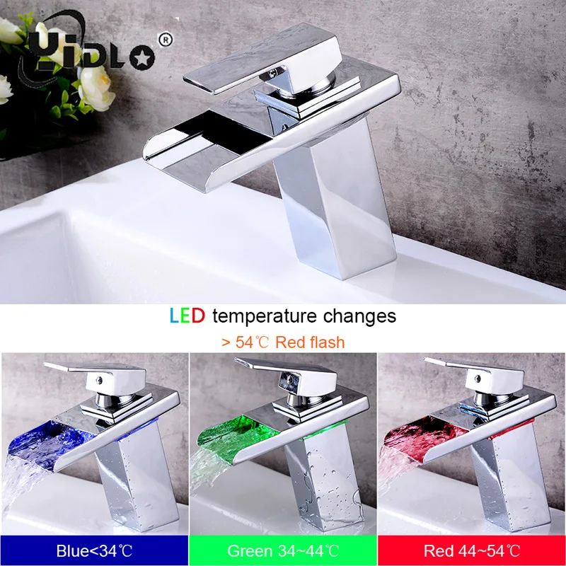 Модный светодиодный кран для раковины Watefall краны цвета меняющиеся с